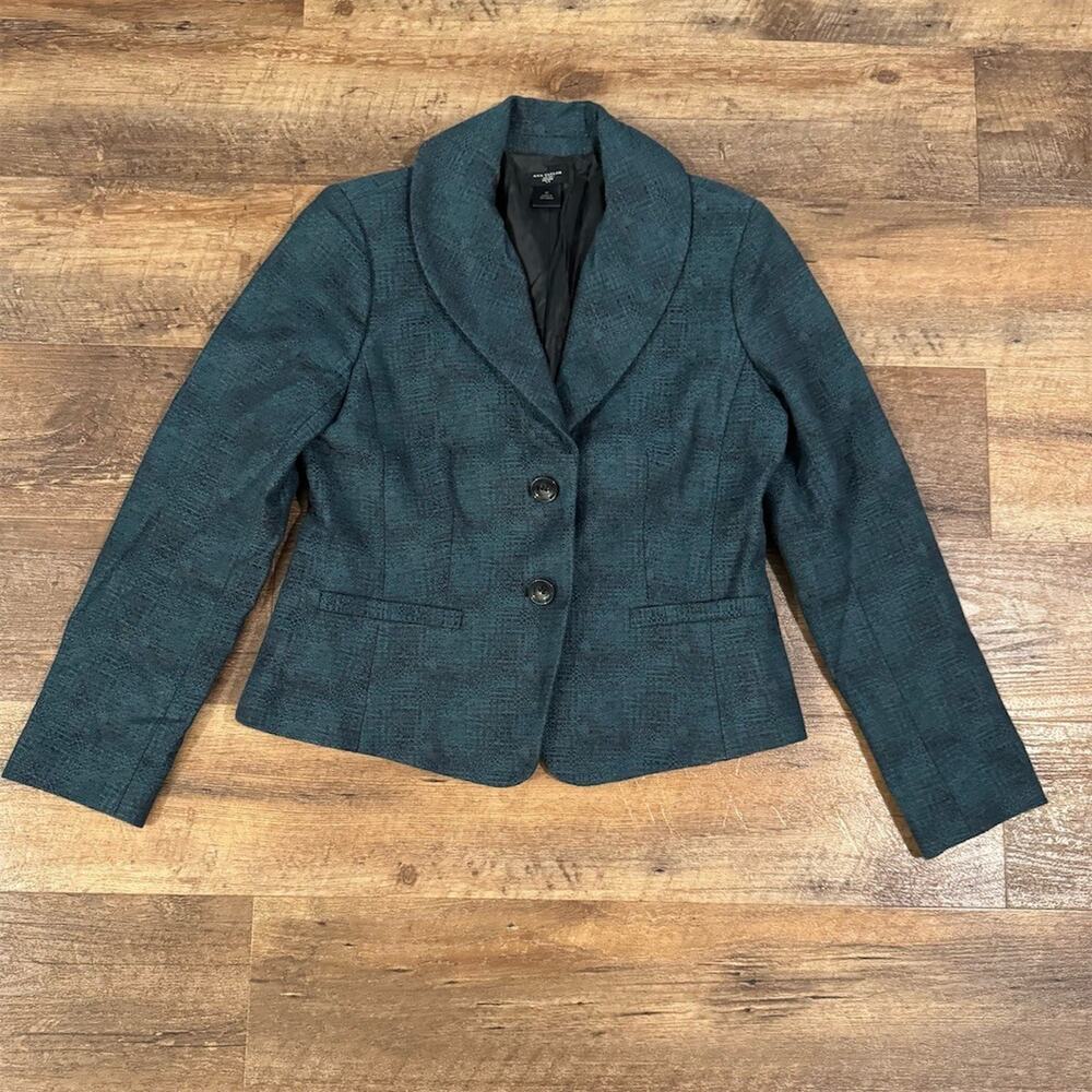 Ann Taylor Blazer 6P Teal Textured Tailored Career Office Preppy Workwear Jacket